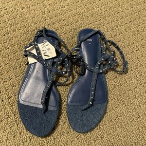 Zara Denim Blue Studded Sandals